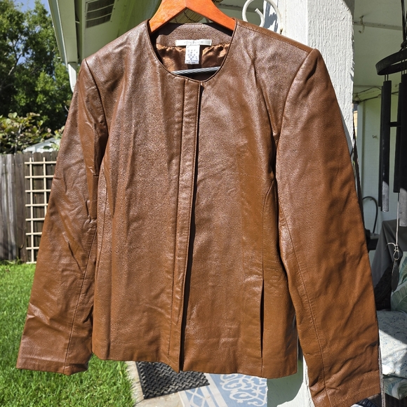 Cote Femme Tan Leather Zip Jacket 14 - Picture 2 of 11
